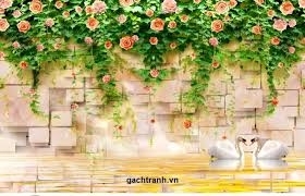 Tranh gạch 3d hoa hồng leo ốp tường - 322XP