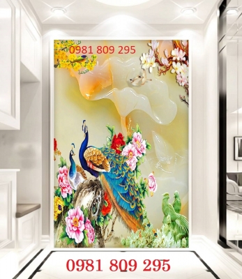 Tranh gạch chim công , gạch trang trí 3d khổ dọc