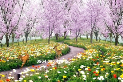 Tranh gạch 3d hoa đào - gạch tranh 3d hoa đào - JNB68