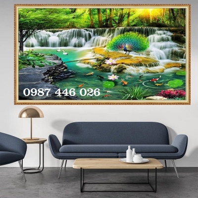 Tranh thác nước trên gạch 3d