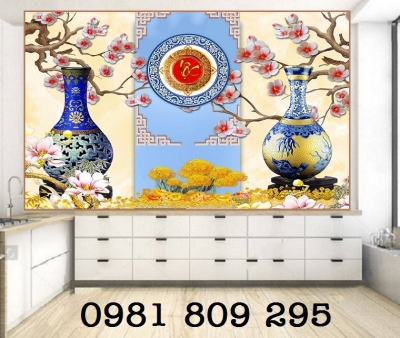 Tranh gạch 3d bình hoa , tranh gạch trang trí