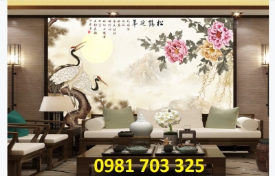 Tranh gạch tùng hạc cao cấp 3D