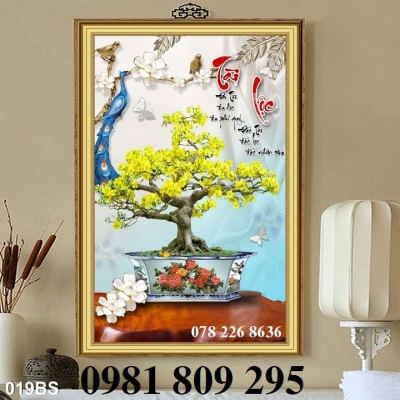 Tranh 3d hoa mai - tranh gạch 3d ốp tường