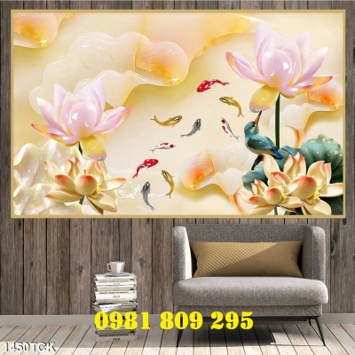 Tranh gạch men hoa sen - hoa sen sứ ngọc -ốp tường phòng khách  GF654