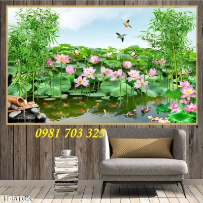 tranh 3D hoa sen- tranh gạch men trang trí