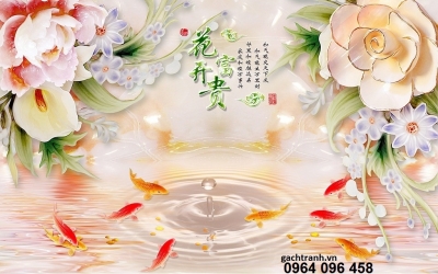 Tranh cá chép 3d tranh gạch 3d cá chép JHG4