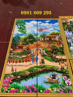 Gạch 3d tranh làng quê , gạch tranh