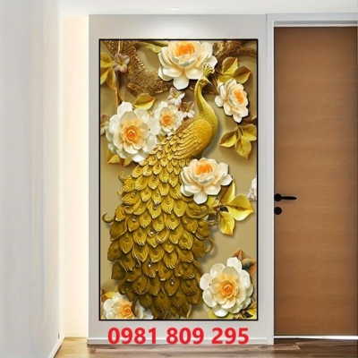 Gạch tranh ốp tường hành lang , tranh chim công