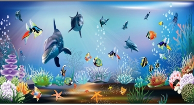 Tranh gạch 3d ốp tường cá heo đại dương - 2000C