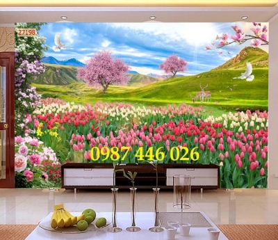 Gach tranh vườn hoa tuylip