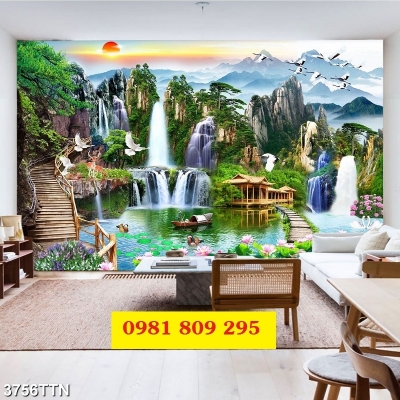 Tranh gạch phong cảnh, tranh thác nước 3d ốp tường GP566