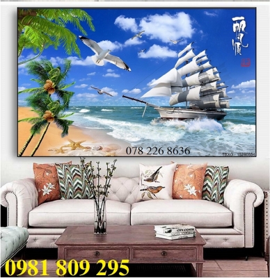 Gạch tranh 3d ốp phòng khách thuyền buồm