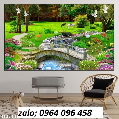 Tranh gạch 3d ốp tường phong cảnh đồng quê - NC444