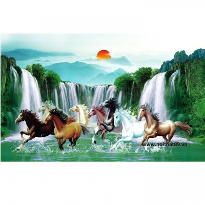 Tranh 8 chú ngựa - gạch tranh 3D