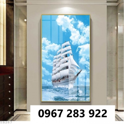 Tranh gạch thuyền buồm xuôi gió trang trí