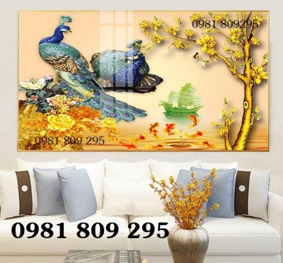 Tranh chim công 3d - tranh gạch 3d chim công