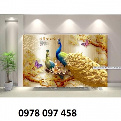 Gạch tranh chim công ốp tường