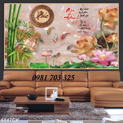 Tranh hoa sen phong thủy, gạch tranh ốp tường