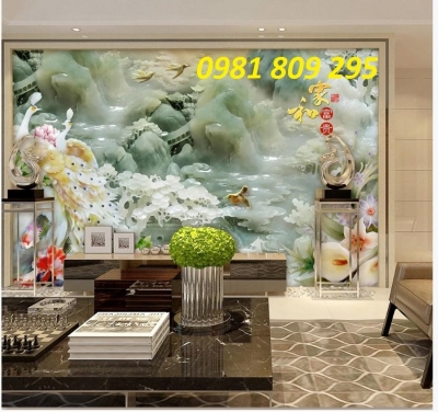 gạch tranh 3d chim công