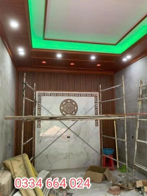 Ốp trần nhựa giả vân gỗ hoàn thiện Hà Nội