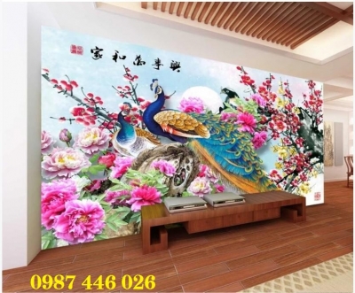 Gạch tranh 3d chim công HP272
