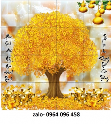 Tranh 3d cây tiền vàng - tranh gạch 3d cây tiền vàng - KDXC4
