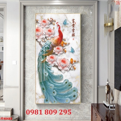 Gach tranh 3d sứ ngọc chim công HP847