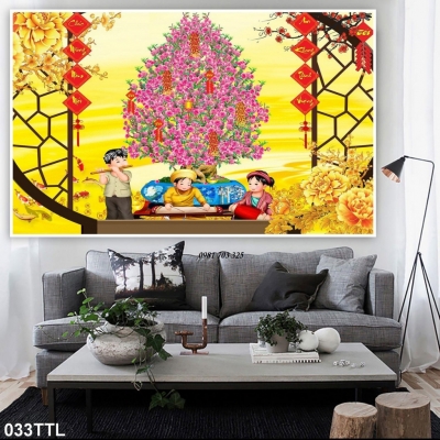 tranh gạch hoa đào- tranh gạch men 3D