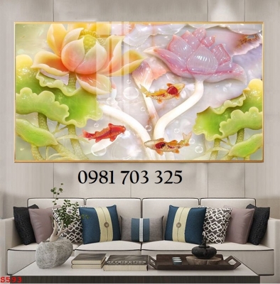 Tranh hoa sen, gạch men 3D