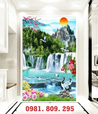 Tranh gạch chữ phúc , gạch cao cấp thác nước