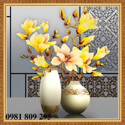 gạch tranh 3d bình hoa ốp phòng bếp