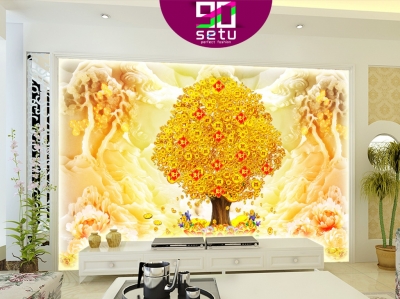 Tranh gạch men cây tiền lộc vàng HP97224