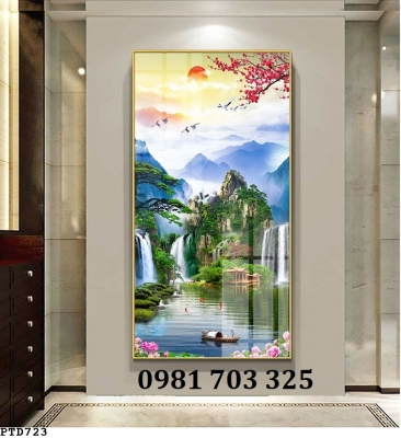 Gạch tranh khổ đứng phong cảnh đẹp 3D