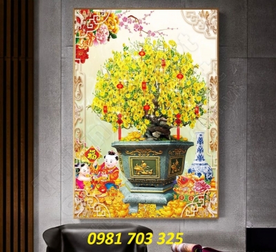 tranh hoa mai vàng- gạch tranh trang trí