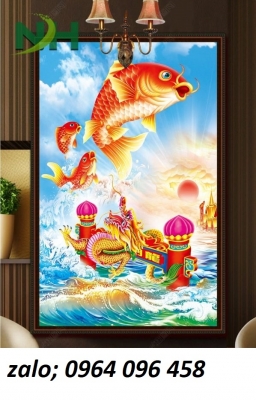 tranh gạch cá chép hóa rồng 3d - FDXCB887