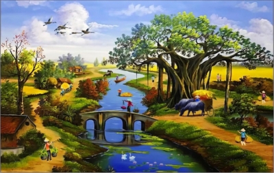 Tranh gạch đồng quê trang trí phòng