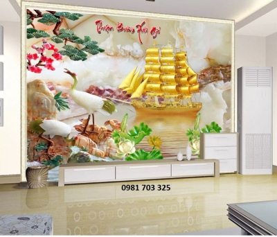 Tranh gạch phong thủy- tranh thuyền vàng