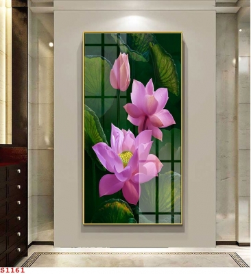 TRanh hoa sen phong thủy, gạch 3D ốp tường