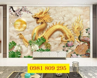 Tranh gạch men 3d rồng vàng