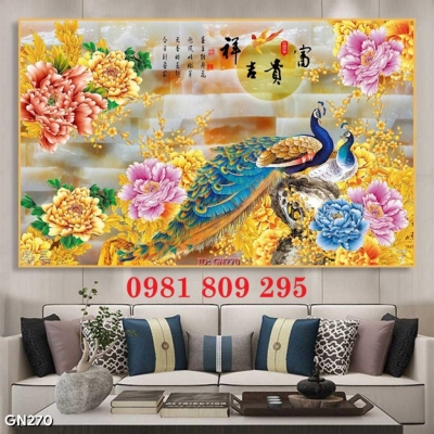 Gạch chim công hoa mẫu đơn , tranh gạch