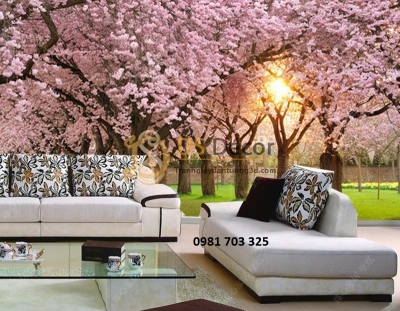 Tranh gạch men 3D hoa đào