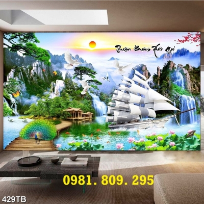 Tranh gạch men thuyền buồm 3d