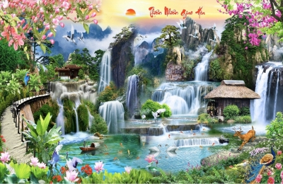 Gạch tranh thác nước-tranh 3D