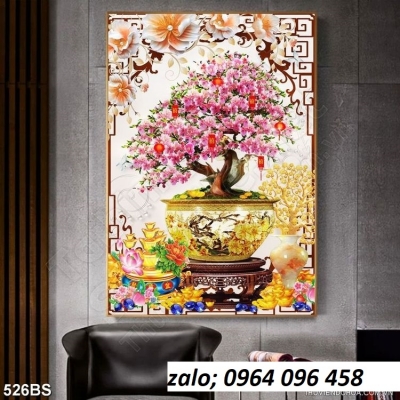Tranh hoa đào 3d - tranh gạch hoa đào 3d - 74SP