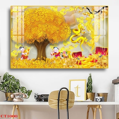 Gạch tranh cây tiền vàng phong thủy
