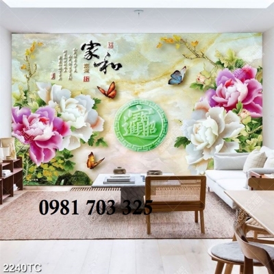 Tranh gạch hoa mẫu đơn 3D