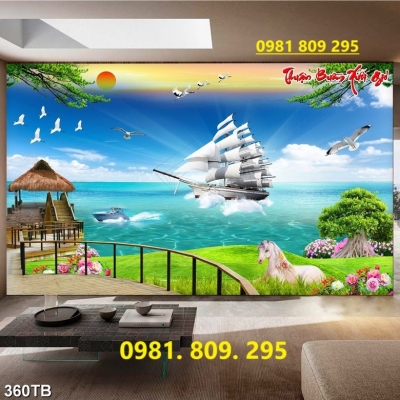 Tranh ốp tường , tranh gạch thuyền buồm