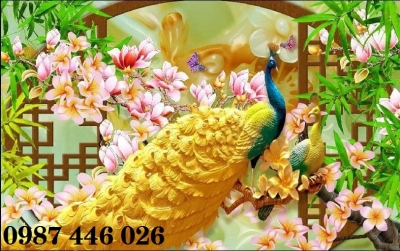 Tranh gạch chim công Hạnh Phúc HP722