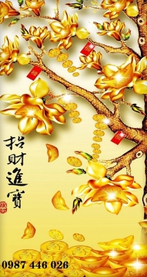 Tranh gạch cây tiền lộc vàng HP7823