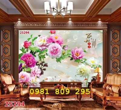 Tranh gạch men hoa mẫu đơn đẹp JP362558